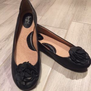 BOC Born Concept Women's Black Leather Flower Flat
